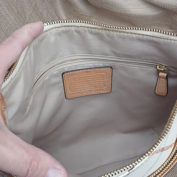 Coach Multi Color Plaid Tattersall Larger Crossbody Bag with Tan Leather Accents - Picture 12 of 17